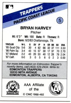 1988 CMC Edmonton Trappers #5 Bryan Harvey Back