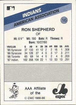 1988 CMC Indianapolis Indians #16 Ron Shepherd Back