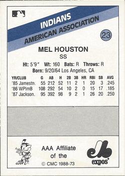 1988 CMC Indianapolis Indians #23 Mel Houston Back
