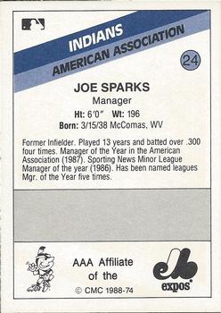 1988 CMC Indianapolis Indians #24 Joe Sparks Back
