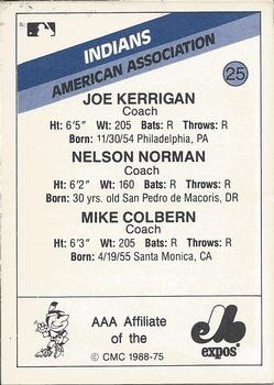 1988 CMC Indianapolis Indians #25 Joe Kerrigan / Nelson Norman / Mike Colbern Back