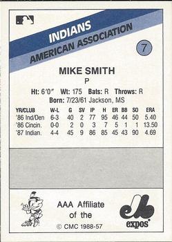 1988 CMC Indianapolis Indians #7 Mike Smith Back