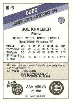 1988 CMC Iowa Cubs #7 Joe Kraemer Back