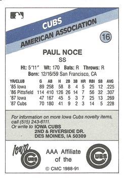 1988 CMC Iowa Cubs #16 Paul Noce Back