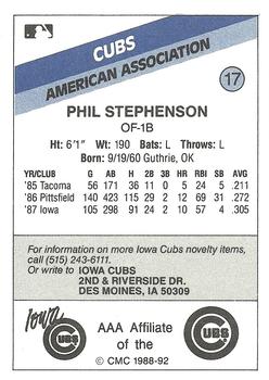 1988 CMC Iowa Cubs #17 Phil Stephenson Back