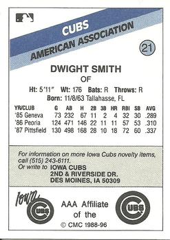 1988 CMC Iowa Cubs #21 Dwight Smith Back