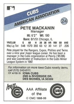 1988 CMC Iowa Cubs #24 Pete MacKanin Back
