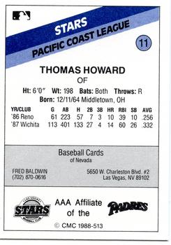 1988 CMC Las Vegas Stars #11 Thomas Howard Back