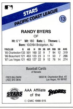 1988 CMC Las Vegas Stars #13 Randy Byers Back
