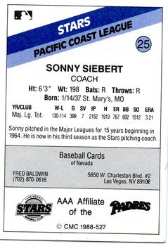 1988 CMC Las Vegas Stars #25 Sonny Siebert Back
