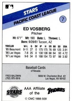 1988 CMC Las Vegas Stars #7 Ed Vosberg Back