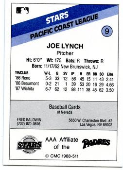1988 CMC Las Vegas Stars #9 Joe Lynch Back