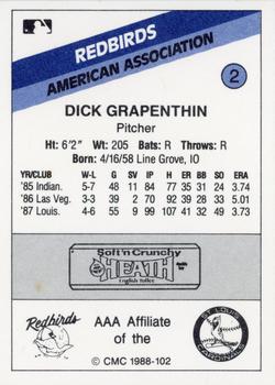 1988 CMC Louisville Redbirds #2 Dick Grapenthin Back