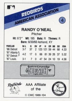 1988 CMC Louisville Redbirds #4 Randy O'Neal Back