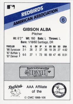 1988 CMC Louisville Redbirds #6 Gibson Alba Back