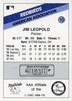 1988 CMC Louisville Redbirds #10 Jim Leopold Back