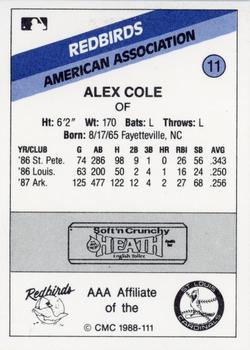 1988 CMC Louisville Redbirds #11 Alex Cole Back