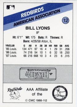 1988 CMC Louisville Redbirds #12 Bill Lyons Back