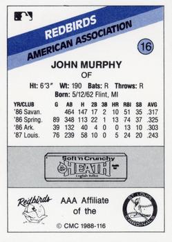 1988 CMC Louisville Redbirds #16 John Murphy Back