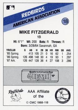 1988 CMC Louisville Redbirds #18 Mike Fitzgerald Back