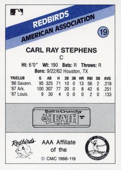 1988 CMC Louisville Redbirds #19 Carl Ray Stephens Back