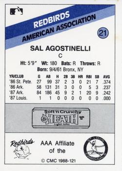 1988 CMC Louisville Redbirds #21 Sal Agostinelli Back