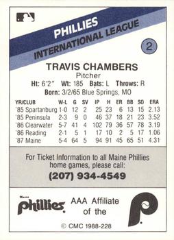 1988 CMC Maine Phillies #2 Travis Chambers Back