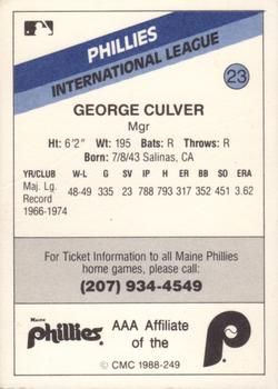 1988 CMC Maine Phillies #23 George Culver Back