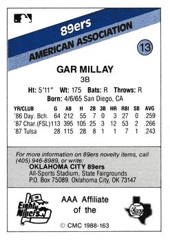 1988 CMC Oklahoma City 89ers #13 Gar Millay Back