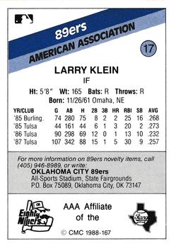 1988 CMC Oklahoma City 89ers #17 Larry Klein Back
