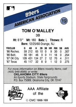 1988 CMC Oklahoma City 89ers #19 Tom O'Malley Back