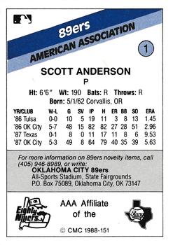 1988 CMC Oklahoma City 89ers #1 Scott Anderson Back