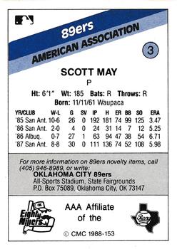 1988 CMC Oklahoma City 89ers #3 Scott May Back