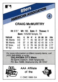 1988 CMC Oklahoma City 89ers #4 Craig McMurtry Back