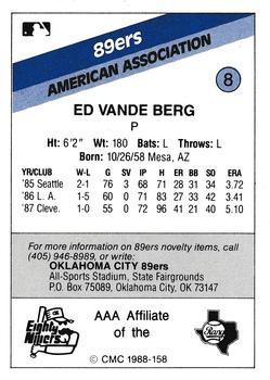 1988 CMC Oklahoma City 89ers #8 Ed Vande Berg Back