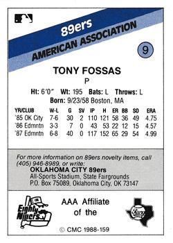 1988 CMC Oklahoma City 89ers #9 Tony Fossas Back