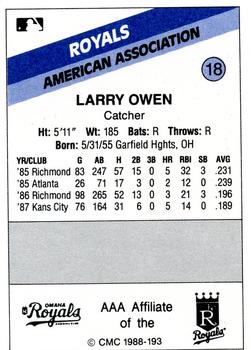 1988 CMC Omaha Royals #18 Larry Owen Back