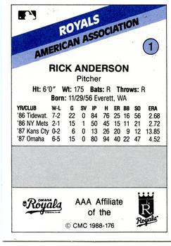1988 CMC Omaha Royals #1 Rick Anderson Back