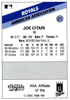 1988 CMC Omaha Royals #21 Joe Citari Back