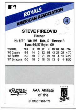 1988 CMC Omaha Royals #4 Steve Fireovid Back