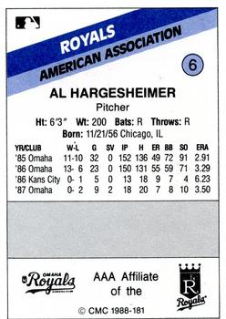 1988 CMC Omaha Royals #6 Al Hargesheimer Back