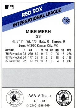 1988 CMC Pawtucket Red Sox #18 Mike Mesh Back