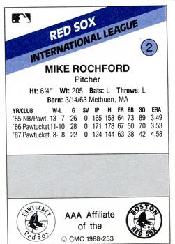 1988 CMC Pawtucket Red Sox #2 Mike Rochford Back