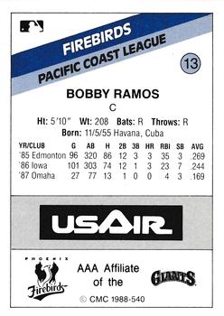 1988 CMC Phoenix Firebirds #13 Bobby Ramos Back