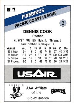 1988 CMC Phoenix Firebirds #3 Dennis Cook Back