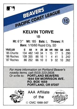 1988 CMC Portland Beavers #15 Kelvin Torve Back
