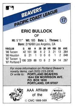 1988 CMC Portland Beavers #17 Eric Bullock Back