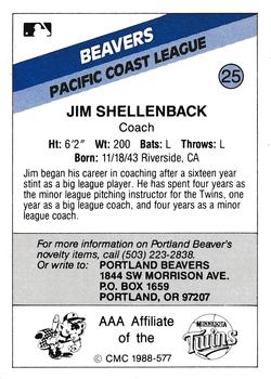1988 CMC Portland Beavers #25 Jim Shellenback Back