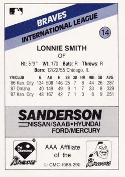 1988 CMC Richmond Braves #14 Lonnie Smith Back