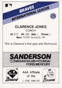 1988 CMC Richmond Braves #25 Clarence Jones Back